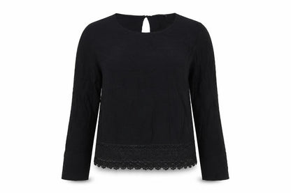 Mani Womens Black Polyester Basic Blouse Size M Round Neck