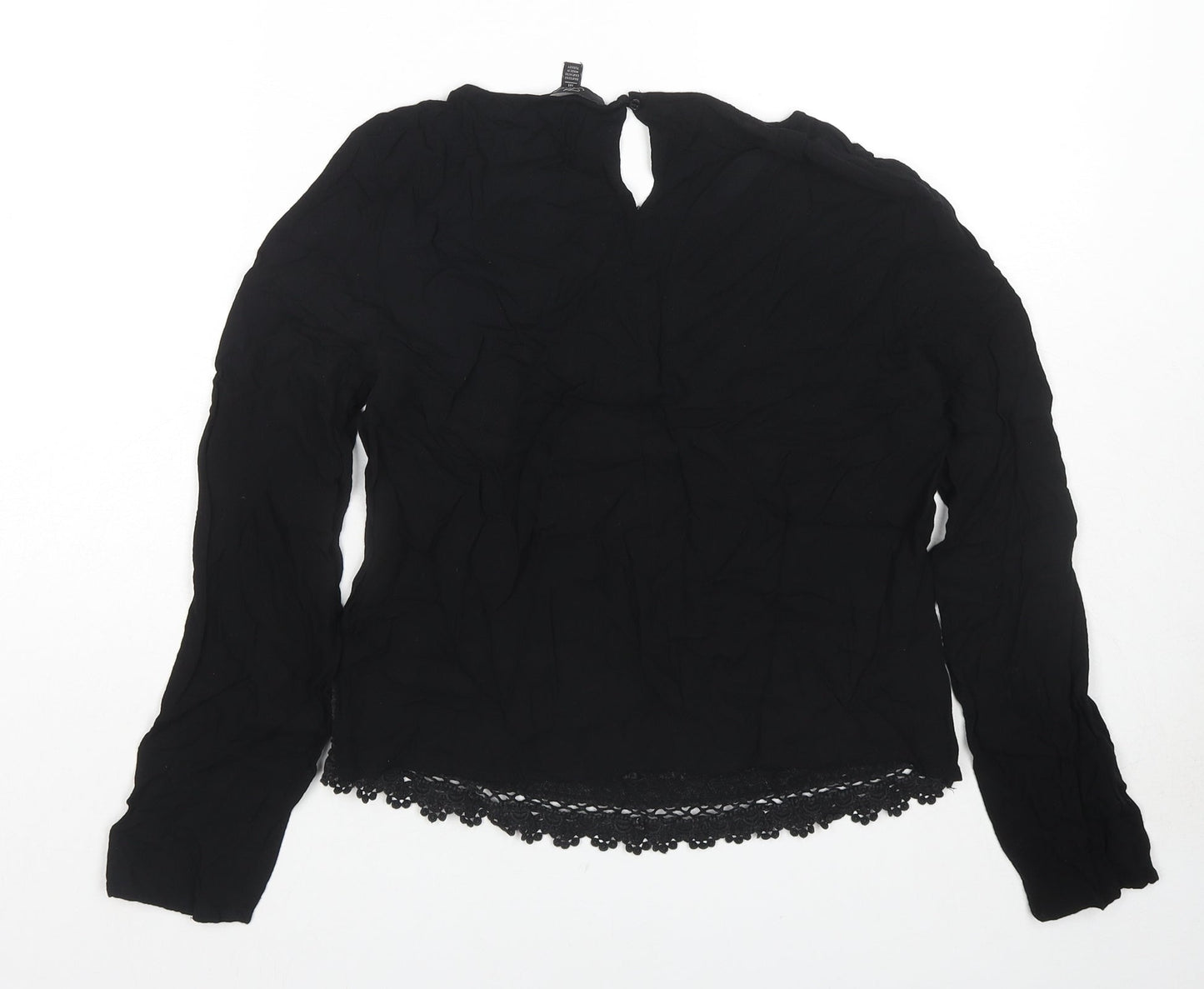 Mani Womens Black Polyester Basic Blouse Size M Round Neck