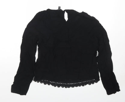 Mani Womens Black Polyester Basic Blouse Size M Round Neck