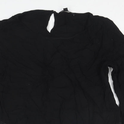 Mani Womens Black Polyester Basic Blouse Size M Round Neck