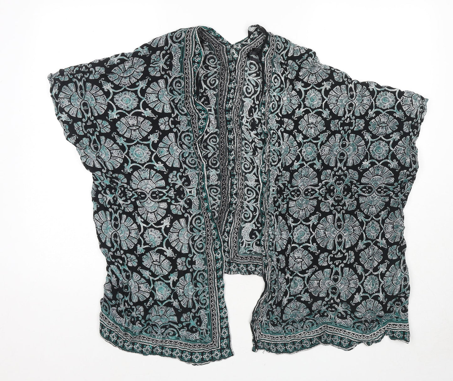 New Look Womens Green V-Neck Geometric Viscose Cape Jumper Size 8