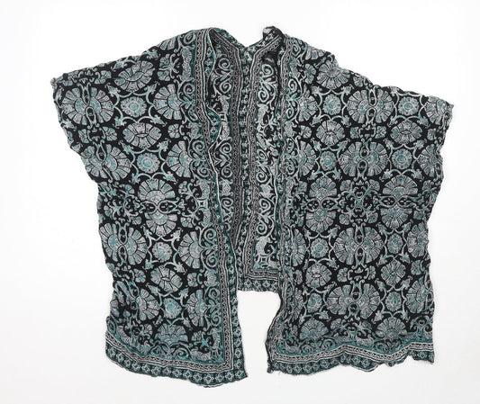 New Look Womens Green V-Neck Geometric Viscose Cape Jumper Size 8