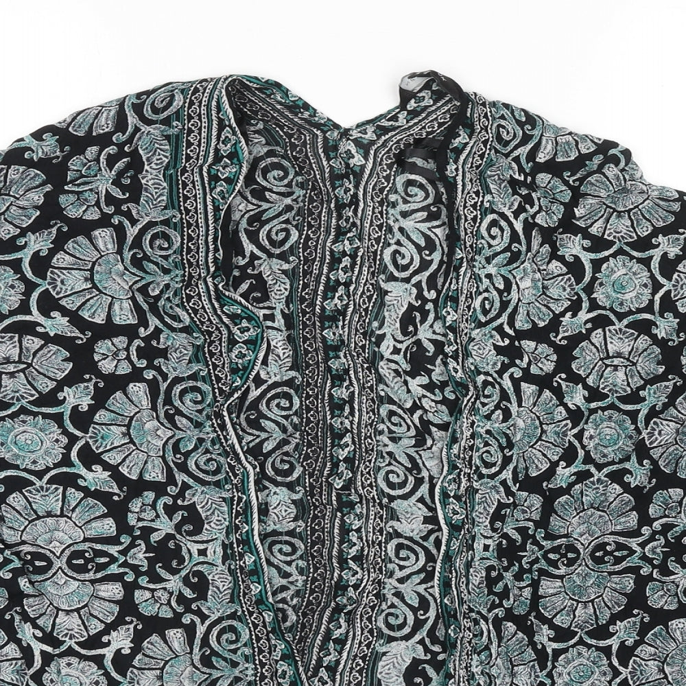 New Look Womens Green V-Neck Geometric Viscose Cape Jumper Size 8