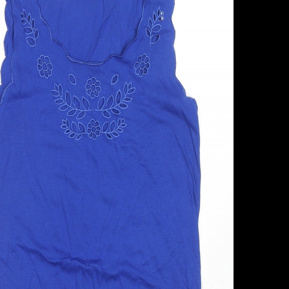 New Look Womens Blue Polyester Basic Tank Size 8 Round Neck - Tie Detail, Embraided Detail