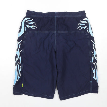 Back view of Speedo boys’ blue polyester utility shorts, size XL regular drawstring - flames swim shorts label size ybxl