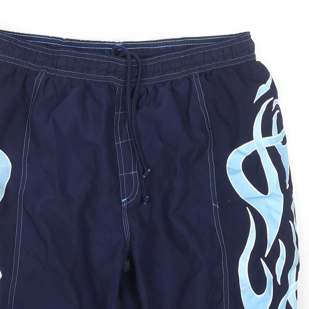 Close-up detail of Speedo boys’ blue polyester utility shorts