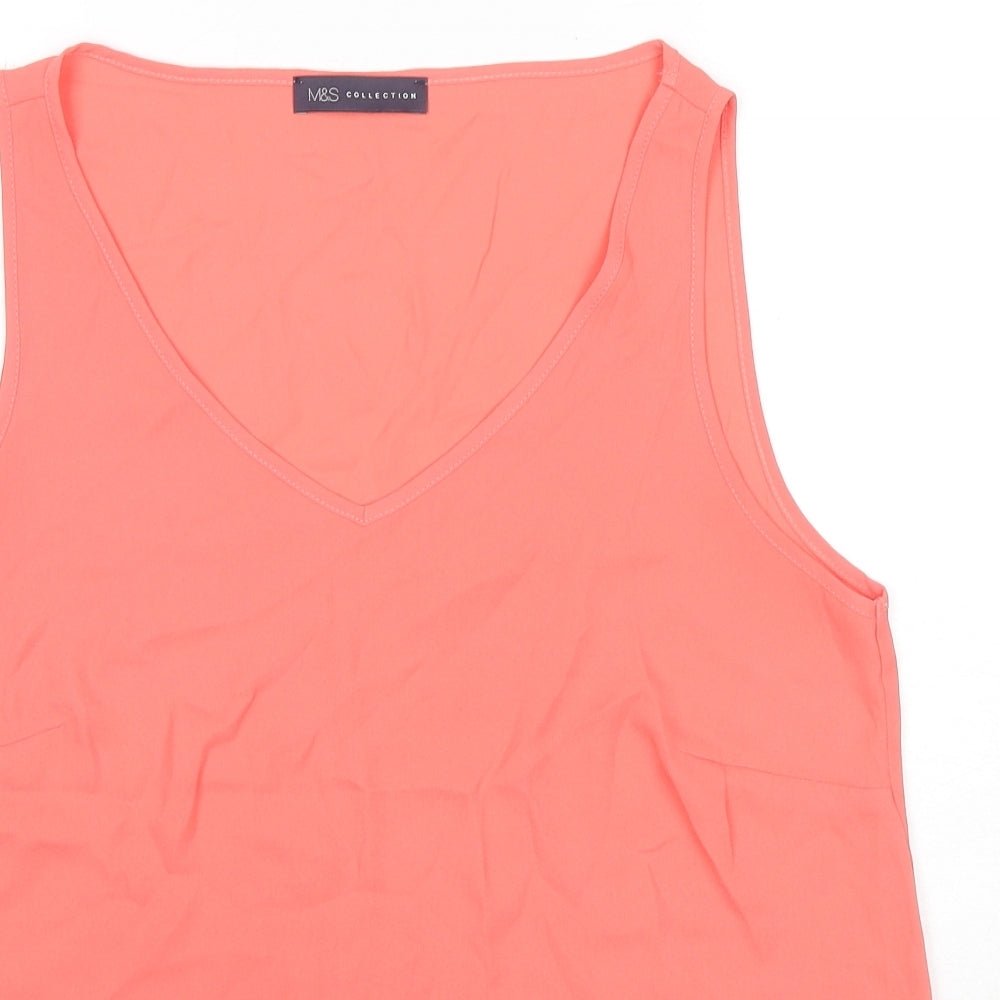 Marks and Spencer Womens Orange Polyester Basic Tank Size 14 V-Neck
