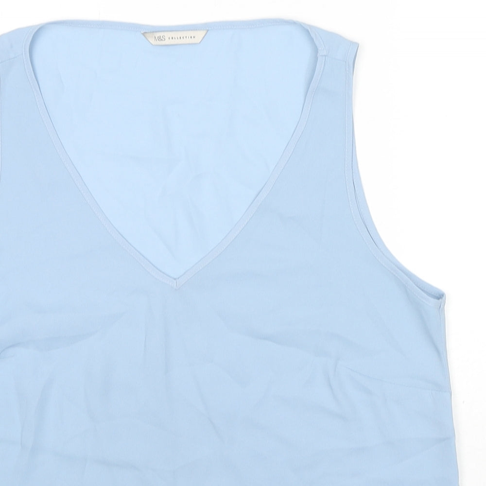 Marks and Spencer Womens Blue Polyester Basic Tank Size 14 V-Neck