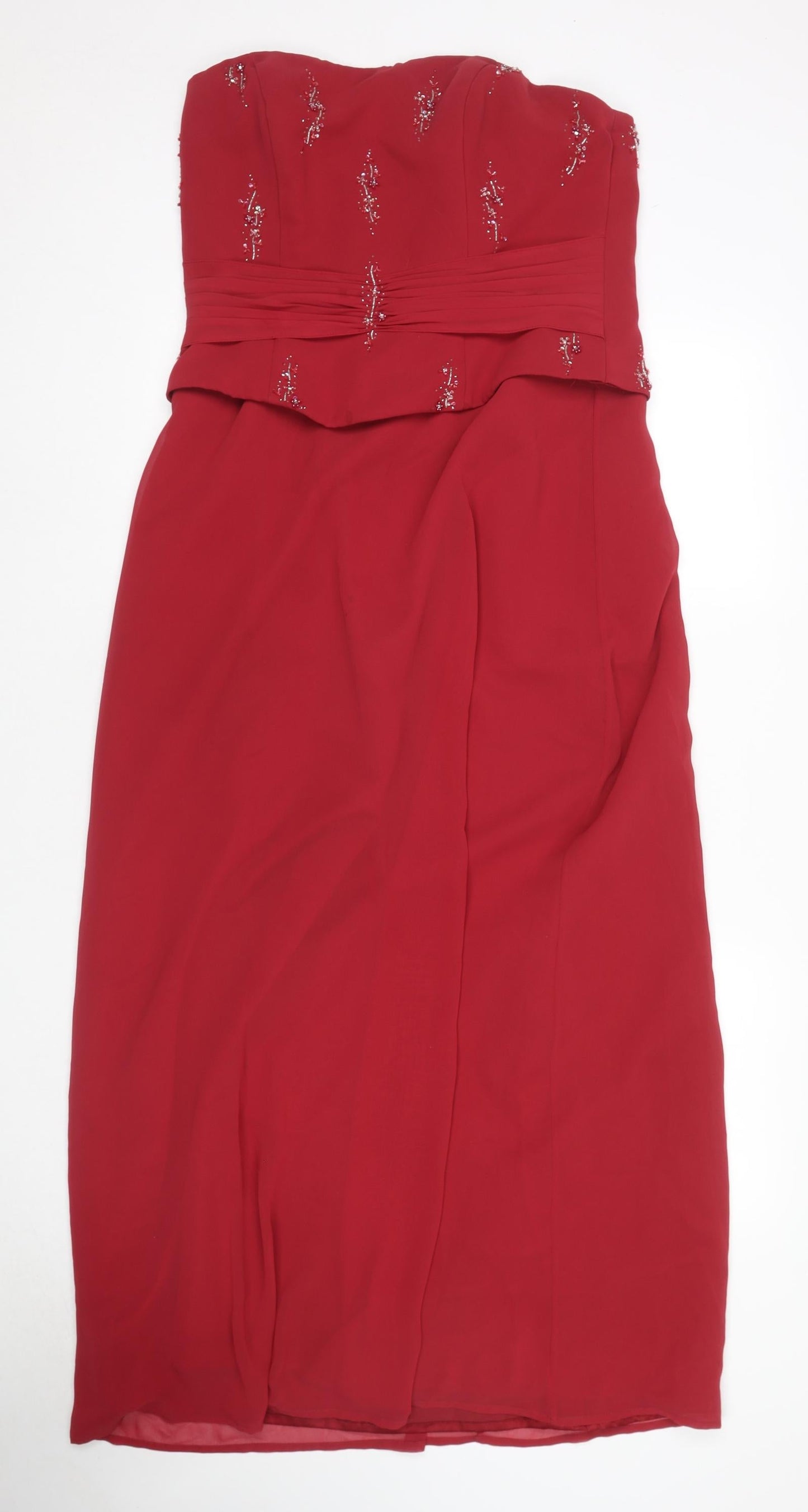 Imogene Holland Womens Red Polyester Ball Gown Size 14 Sweetheart Zip - Beaded Detail
