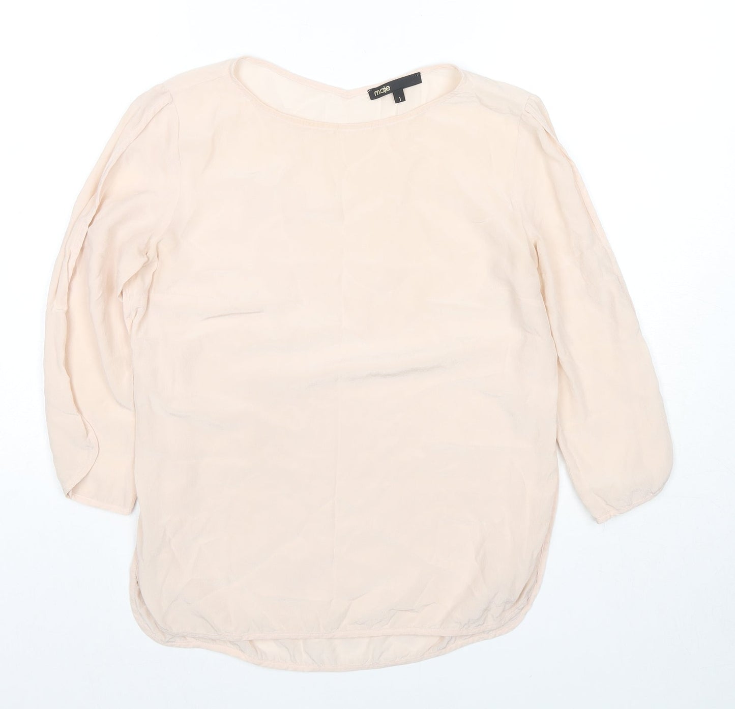 Maje Womens Beige Polyester Basic Blouse Size 8 Round Neck