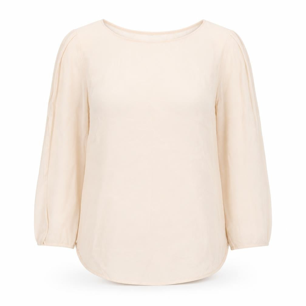 Maje Womens Beige Polyester Basic Blouse Size 8 Round Neck