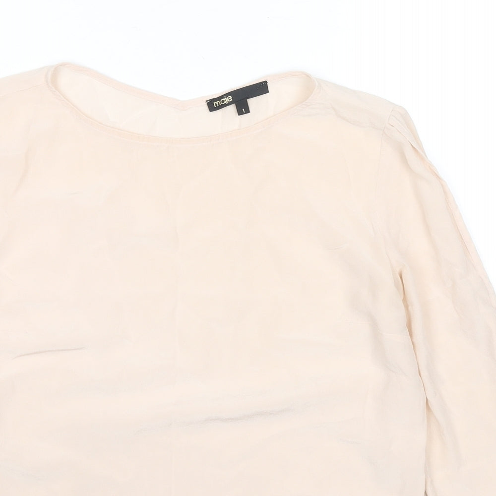 Maje Womens Beige Polyester Basic Blouse Size 8 Round Neck