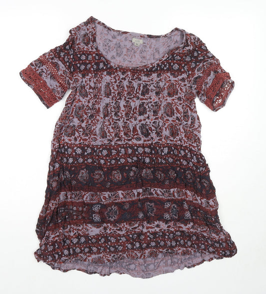 Ecote Womens Red Geometric Viscose Tunic T-Shirt Size S Round Neck