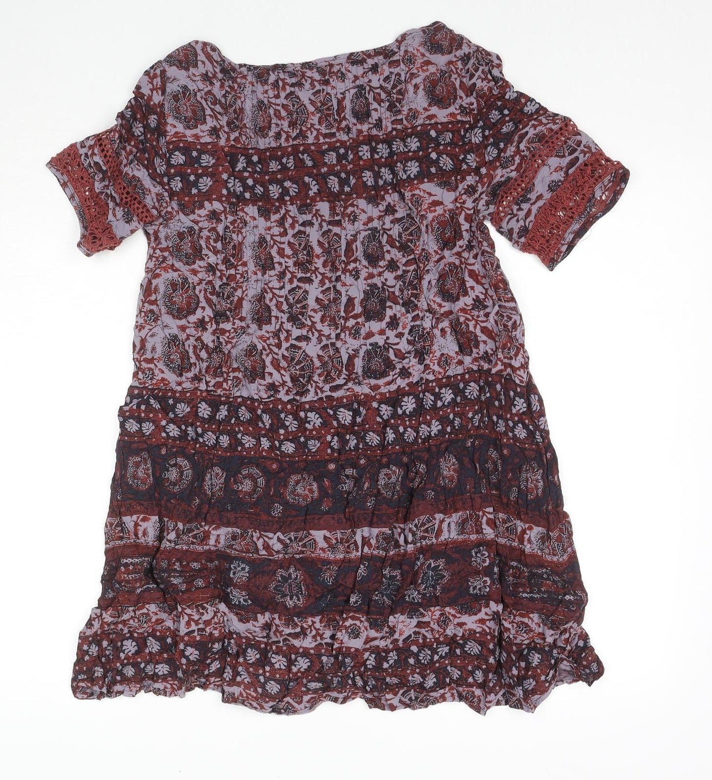 Ecote Womens Red Geometric Viscose Tunic T-Shirt Size S Round Neck