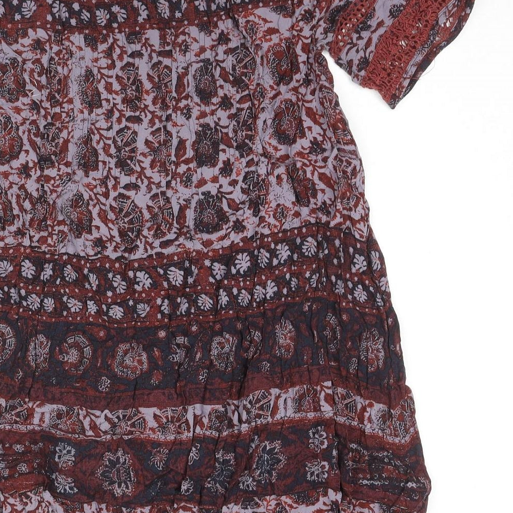 Ecote Womens Red Geometric Viscose Tunic T-Shirt Size S Round Neck