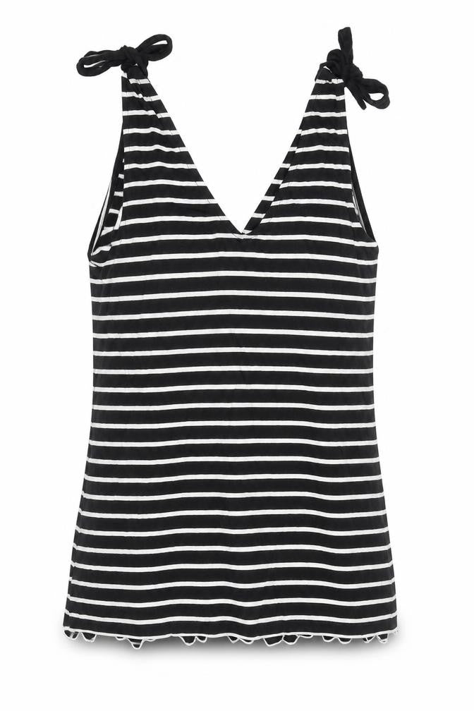 Dorothy Perkins Womens Black Striped Cotton Basic Tank Size 10 V-Neck - Flower Detail