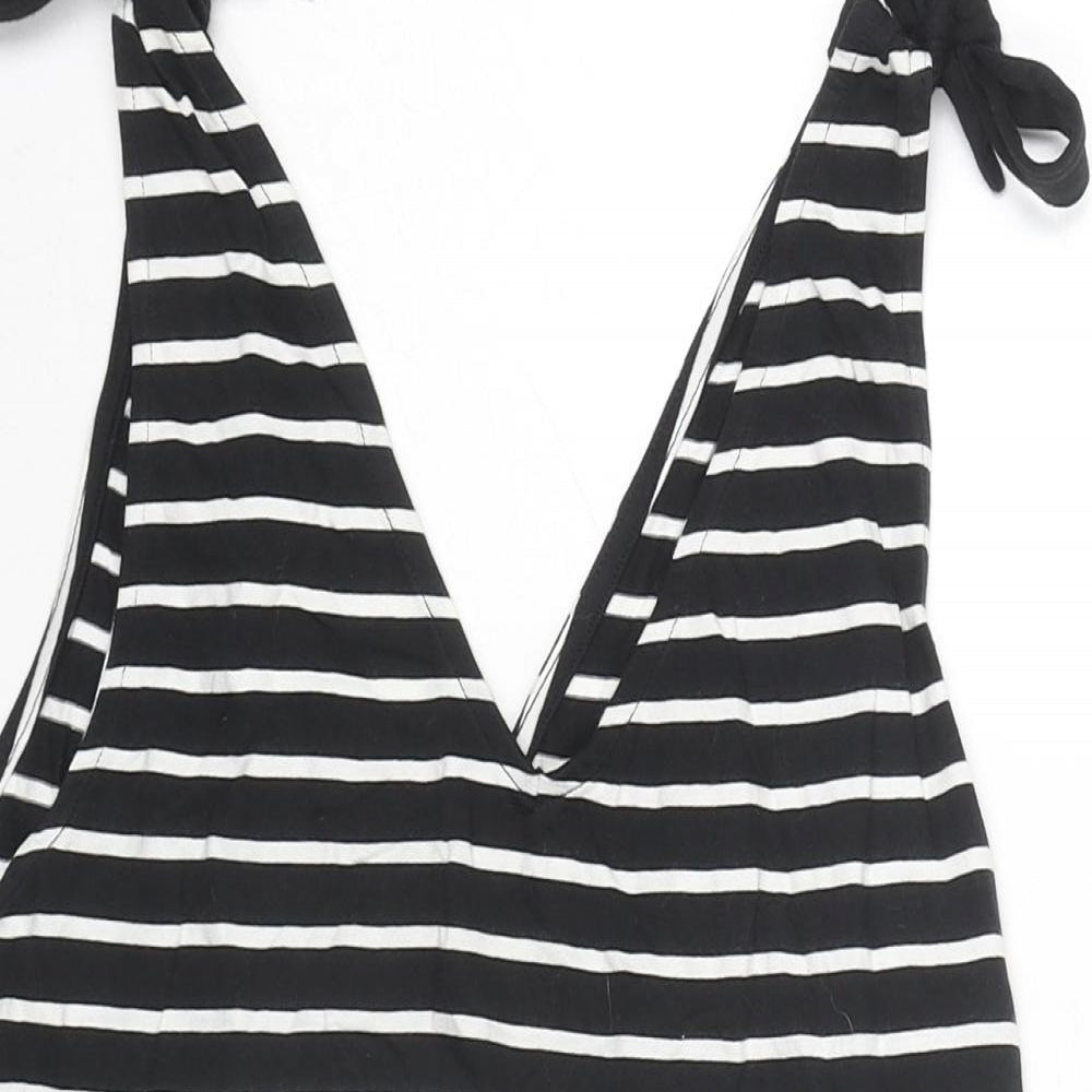 Dorothy Perkins Womens Black Striped Cotton Basic Tank Size 10 V-Neck - Flower Detail