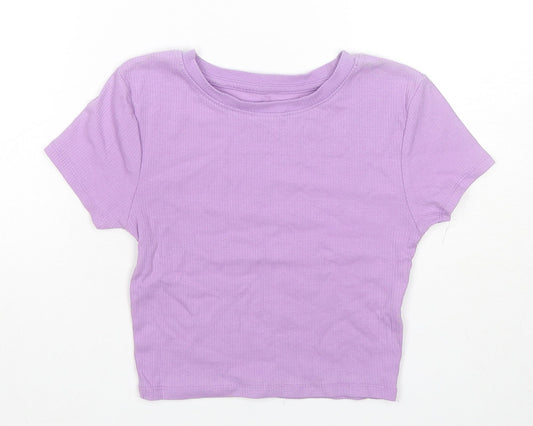 FSBN Sisters Womens Purple Cotton Cropped T-Shirt Size S Round Neck