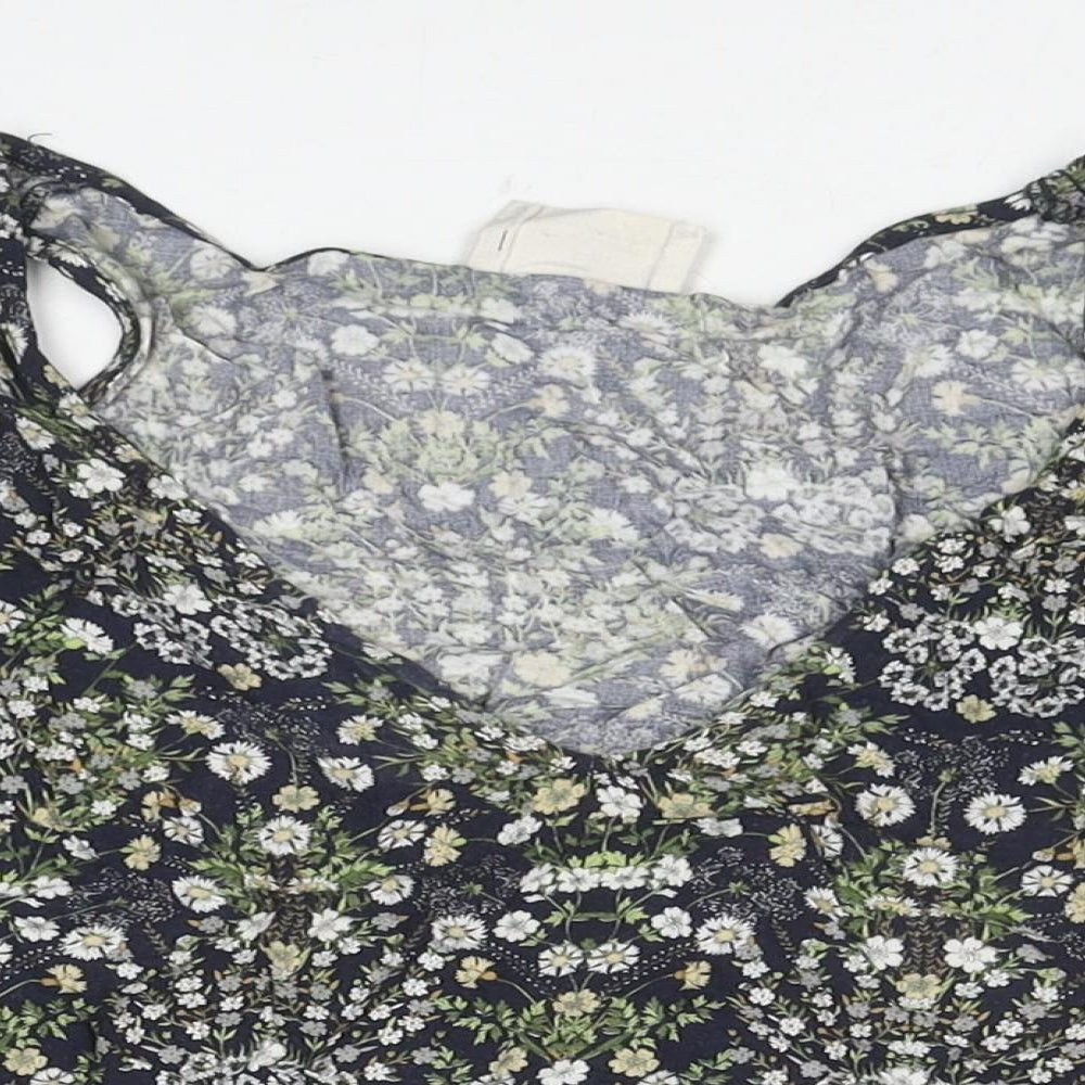 Pins & Needles Womens Multicoloured Floral Viscose Cropped T-Shirt Size XS Round Neck - Cold Shoulder