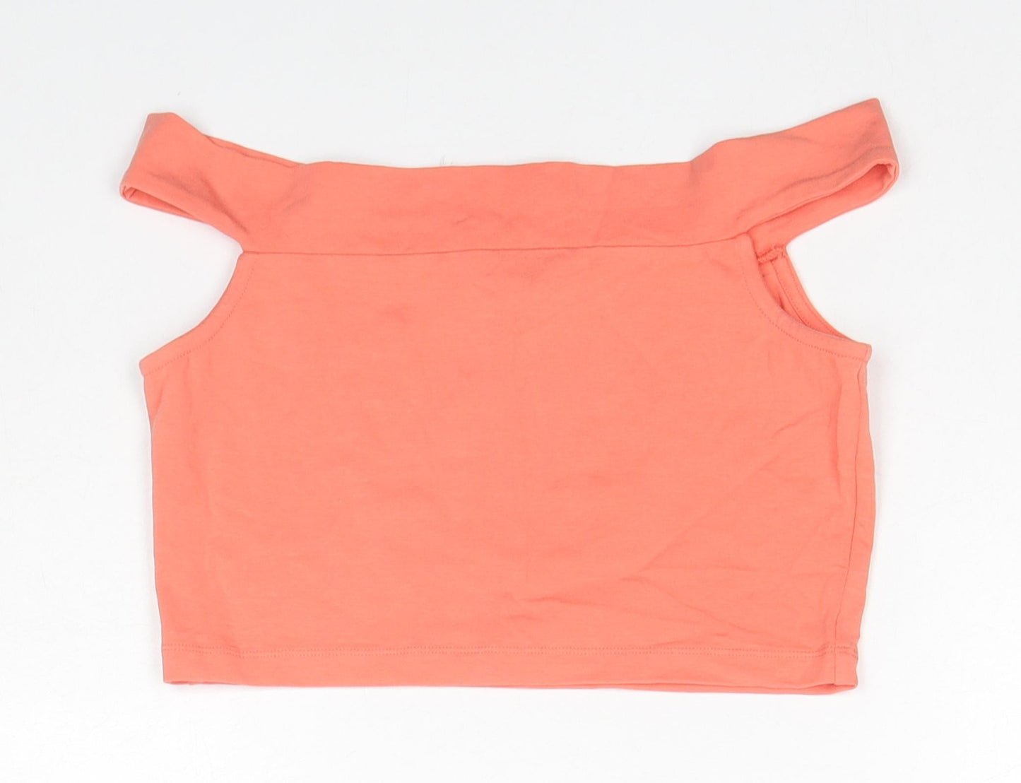 ASOS Womens Orange Cotton Cropped T-Shirt Size 8 Boat Neck