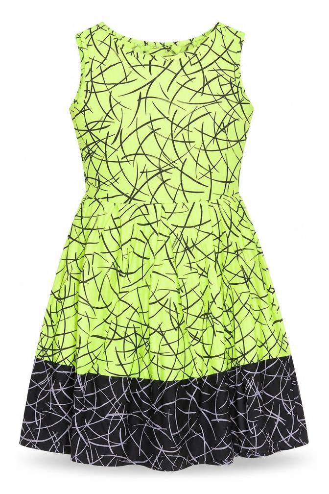 MissLook Womens Green Geometric Polyester Fit & Flare Size 10 Round Neck Pullover - Neon