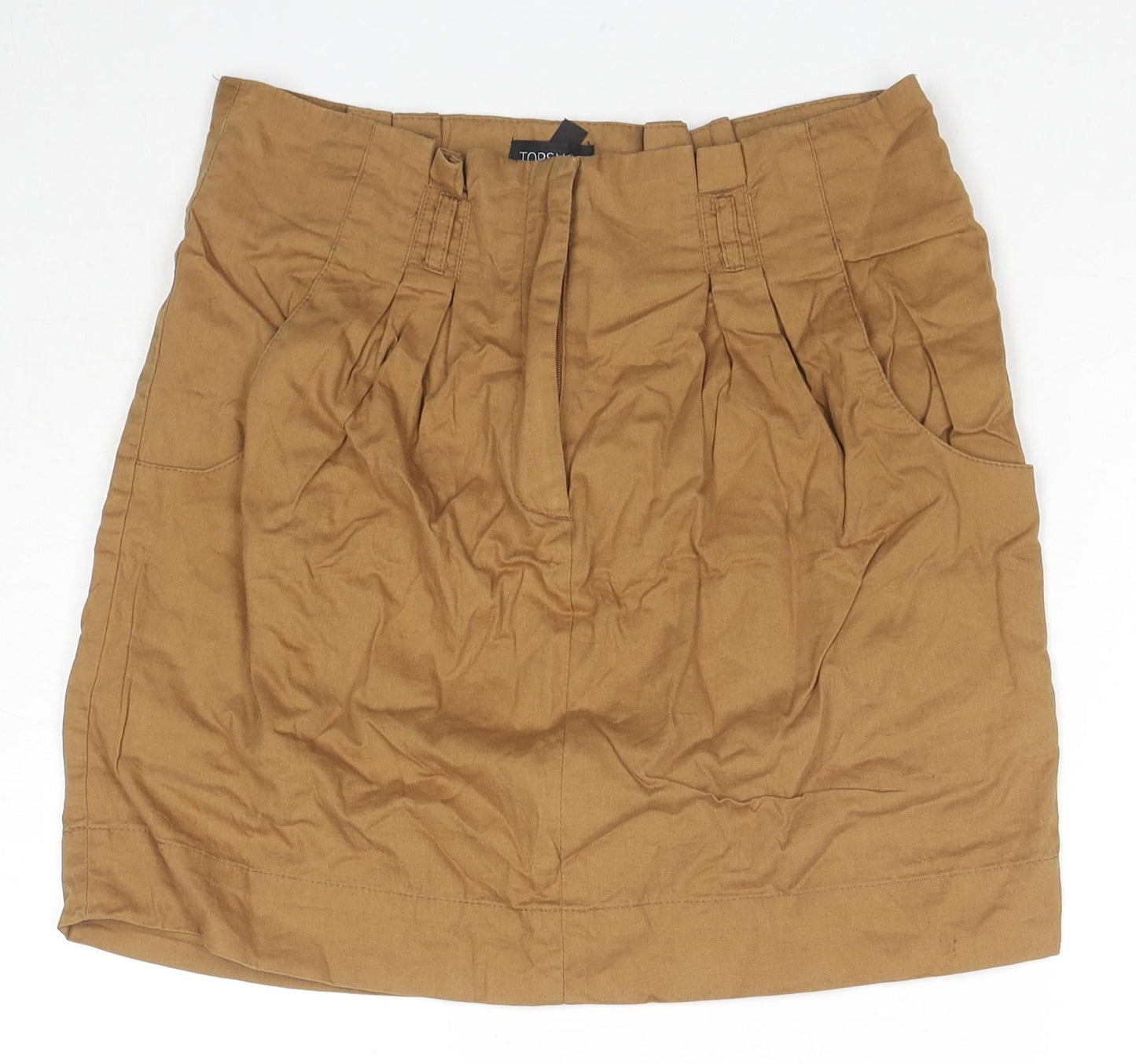 Topshop Womens Brown Cotton A-Line Skirt Size 12 Zip