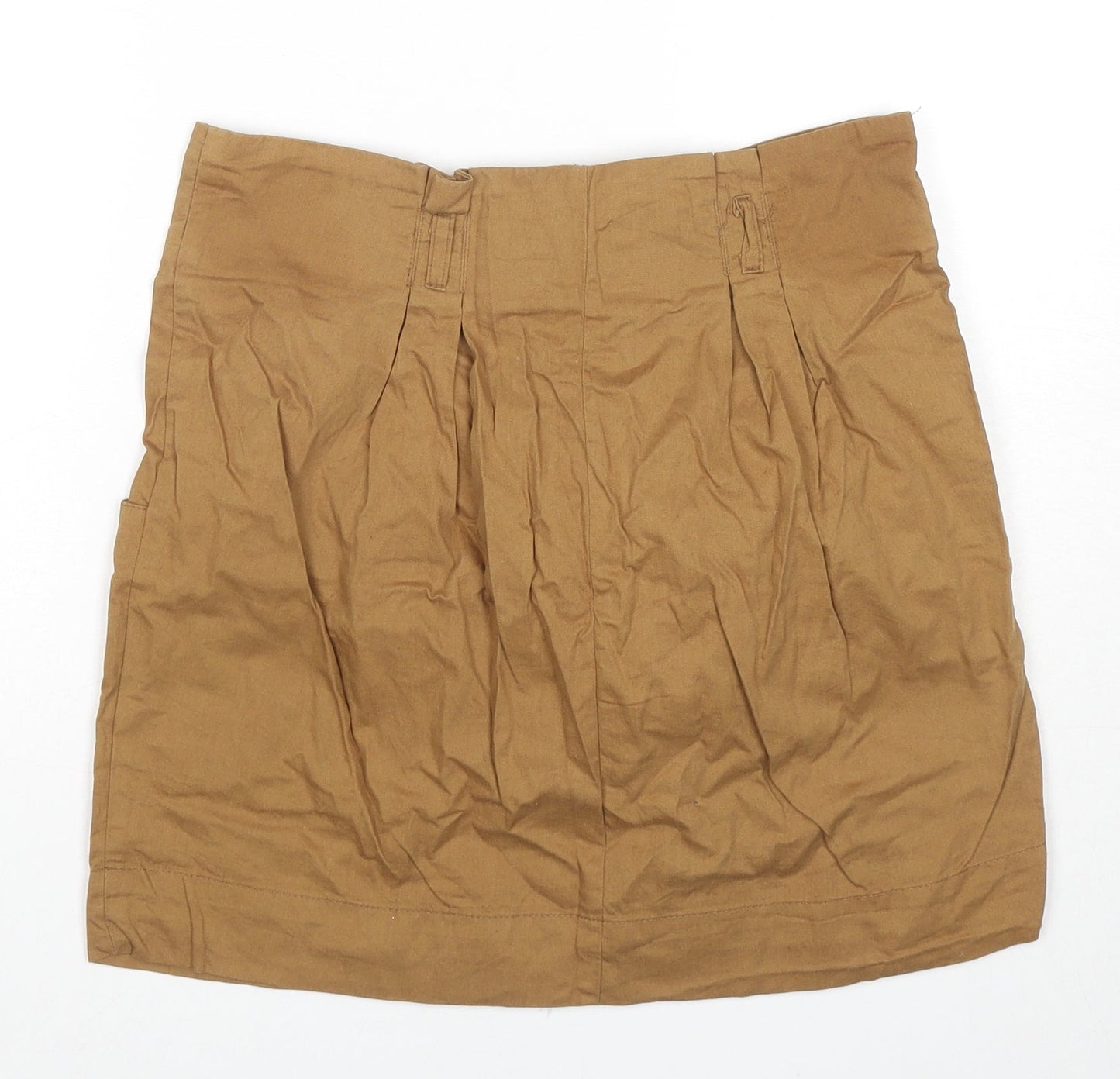 Topshop Womens Brown Cotton A-Line Skirt Size 12 Zip