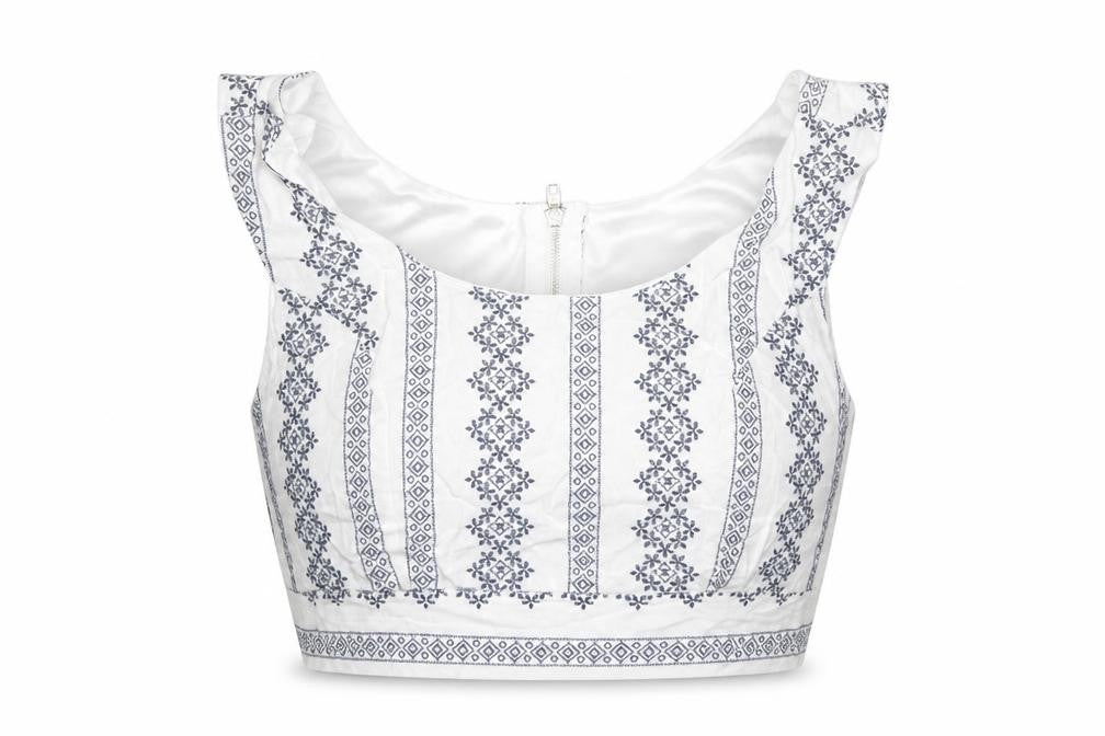 Parisian Signature Womens White Geometric Viscose Cropped Tank Size 8 Round Neck