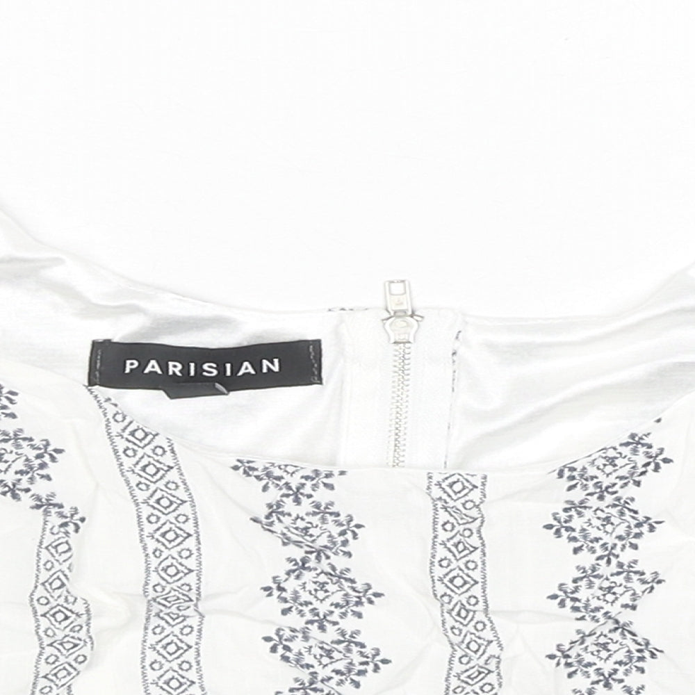 PARISIAN SIGNATURE Womens White Geometric Viscose Cropped Tank Size 8 Round Neck