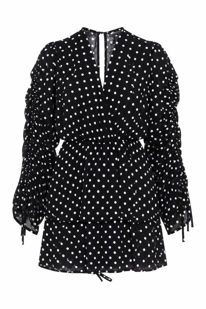 PRETTYLITTLETHING Womens Black Polka Dot Polyester Mini Size 10 V-Neck Tie