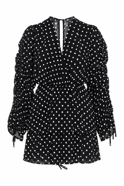 PRETTYLITTLETHING Womens Black Polka Dot Polyester Mini Size 10 V-Neck Tie