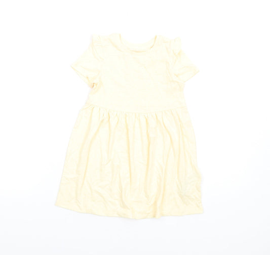 Marks and Spencer Girls Yellow Polyester Fit & Flare Size 2-3 Years Round Neck Pullover