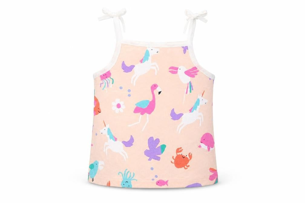 Marks & Spencer Girls Pink Geometric Cotton Basic Tank Size 2-3 Years Square Neck Pullover