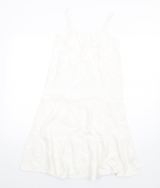 Marks and Spencer Girls White Cotton Trapeze & Swing Size 9-10 Years Round Neck Pullover