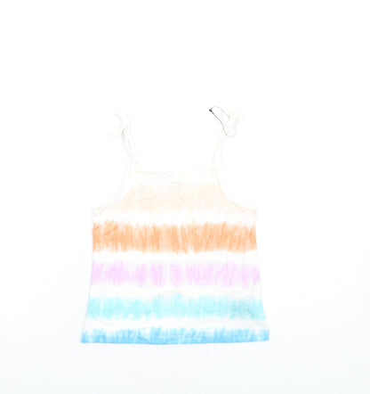 Additional front view of Marks & Spencer girls’ multicoloured geometric cotton basic tank, years square neck pullover