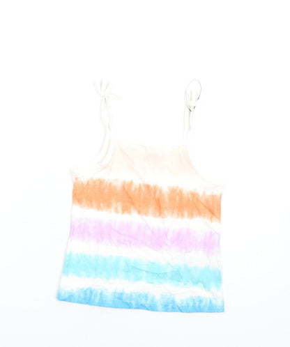 Additional front view of Marks & Spencer girls’ multicoloured geometric cotton basic tank, years square neck pullover