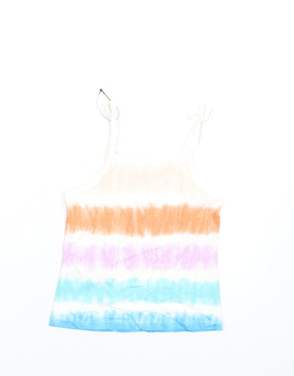 Back view of Marks & Spencer girls’ multicoloured geometric cotton basic tank, size 5-6, years square neck pullover