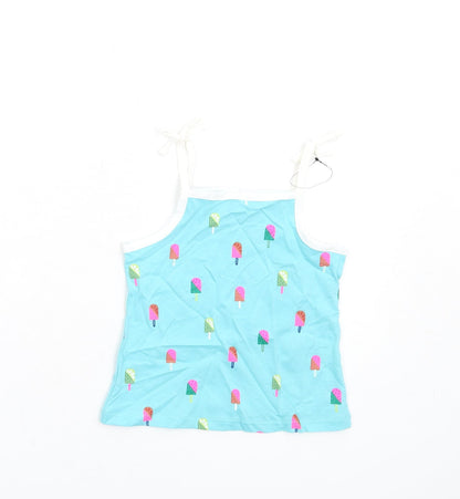 Additional front view of Marks & Spencer girls’ blue geometric cotton basic tank, size 2-3, years square neck pullover