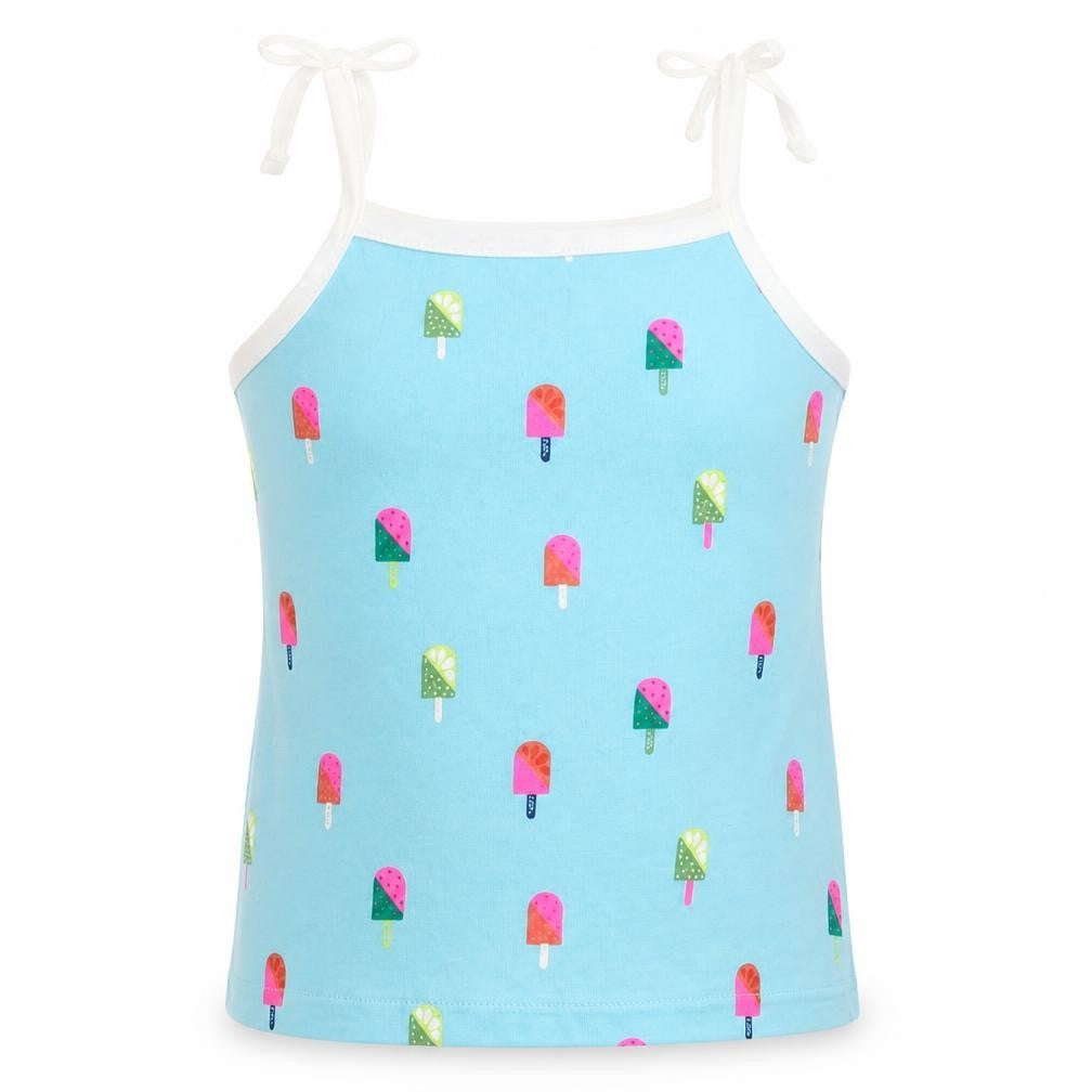 Marks & Spencer Girls Blue Geometric Cotton Basic Tank Size 2-3 Years Square Neck Pullover
