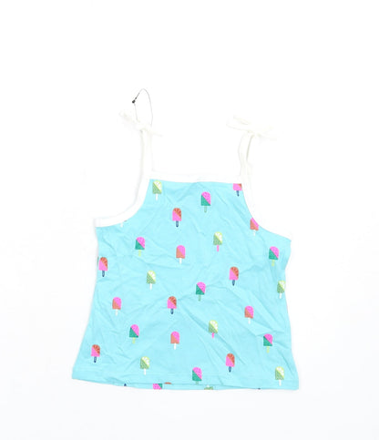 Back view of Marks & Spencer girls’ blue geometric cotton basic tank, size 2-3, years square neck pullover