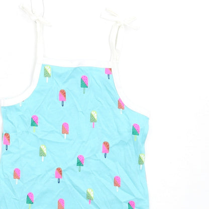 Brand and care label for Marks & Spencer girls’ blue geometric cotton basic tank, size 2-3, years square neck pullover