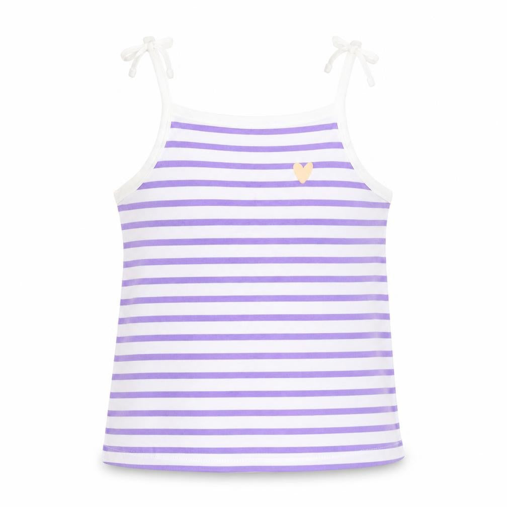 Marks & Spencer Girls Purple Striped Cotton Basic Tank Size 2-3 Years Square Neck Pullover