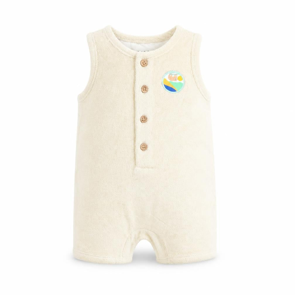 Marks & Spencer Baby Beige Cotton Romper One-Piece Size 0-3 Months Button