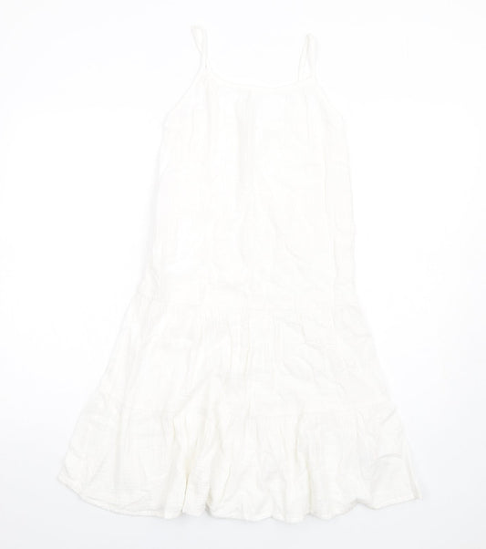 Marks and Spencer Girls White Cotton Trapeze & Swing Size 8-9 Years Round Neck Pullover