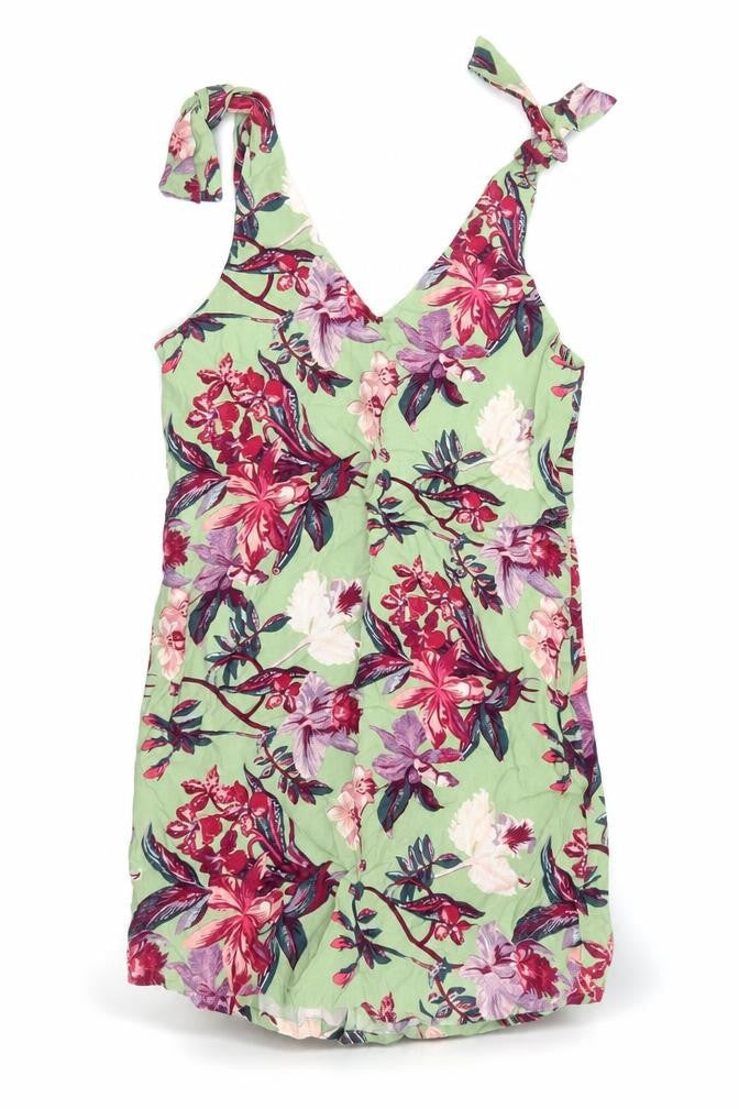 & Other Stories Womens Green Floral Viscose Mini Size 8 V-Neck Pullover