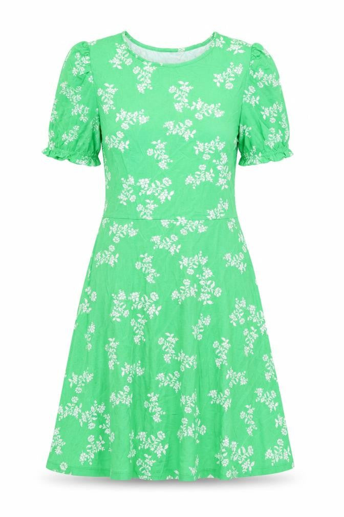 Marks & Spencer Womens Green Floral Viscose Fit & Flare Size 10 Round Neck Pullover