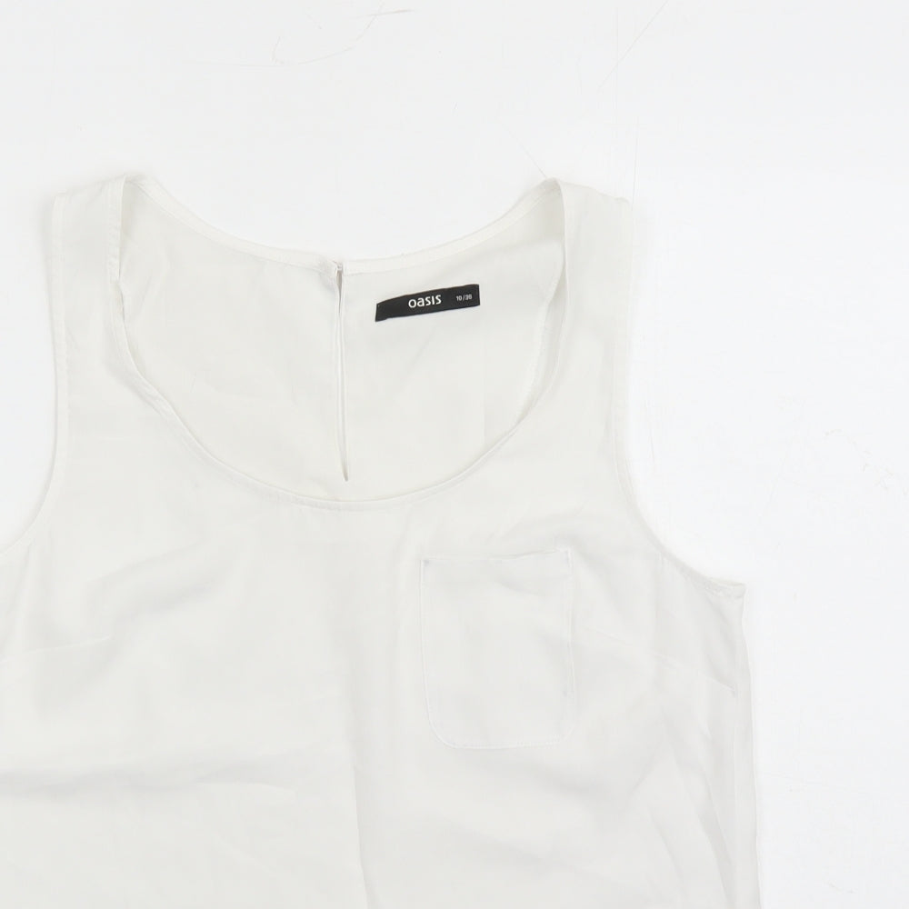 Oasis Womens White Polyester Camisole Tank Size 10 Round Neck - Pocket Detail