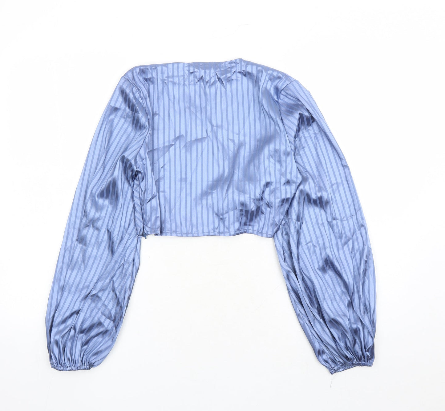 PRETTYLITTLETHING Womens Blue Striped Polyester Cropped Blouse Size 8 V-Neck