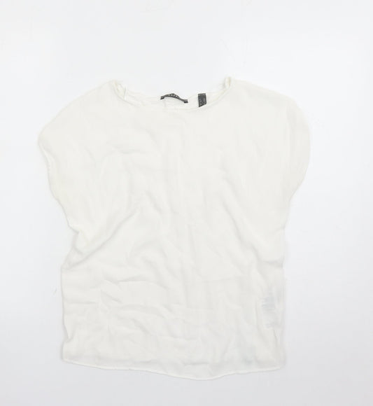 Esprit Womens White Polyester Basic T-Shirt Size XS Round Neck