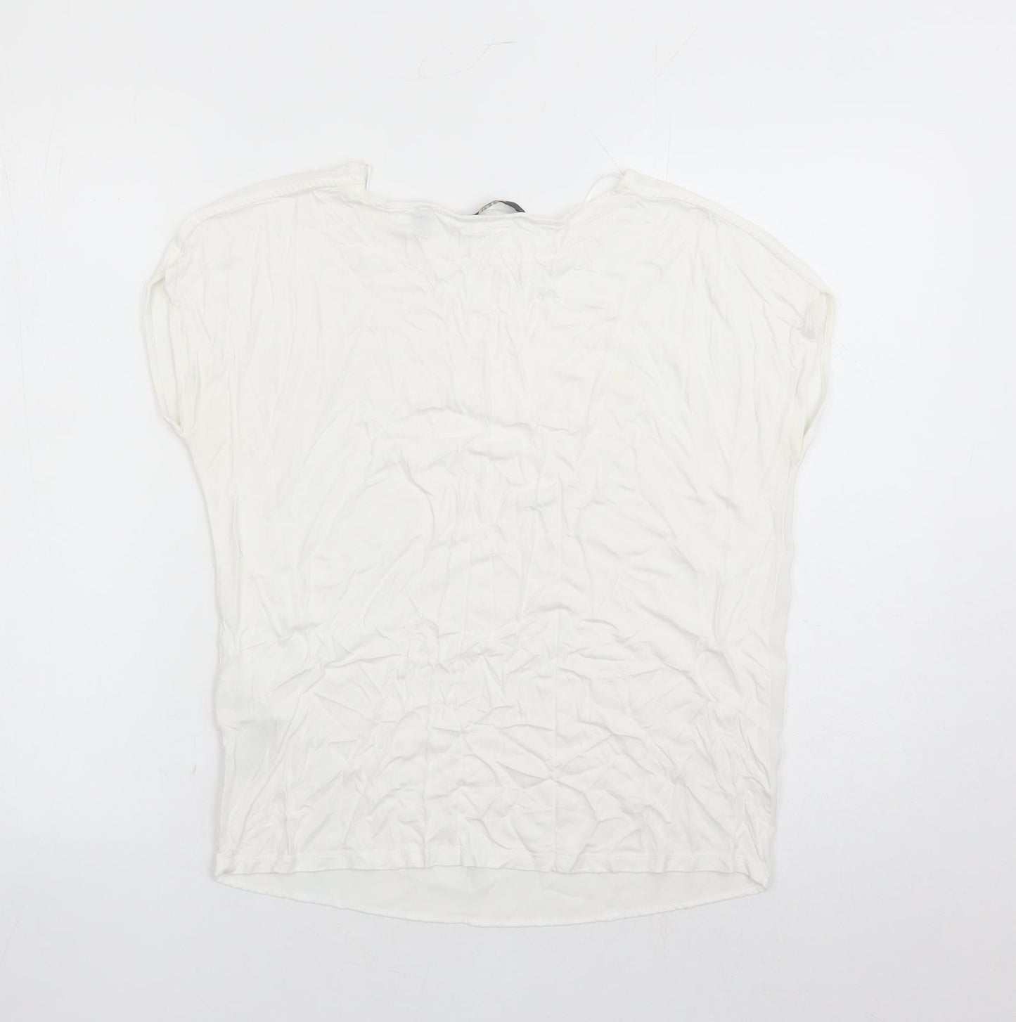 Esprit Womens White Polyester Basic T-Shirt Size XS Round Neck